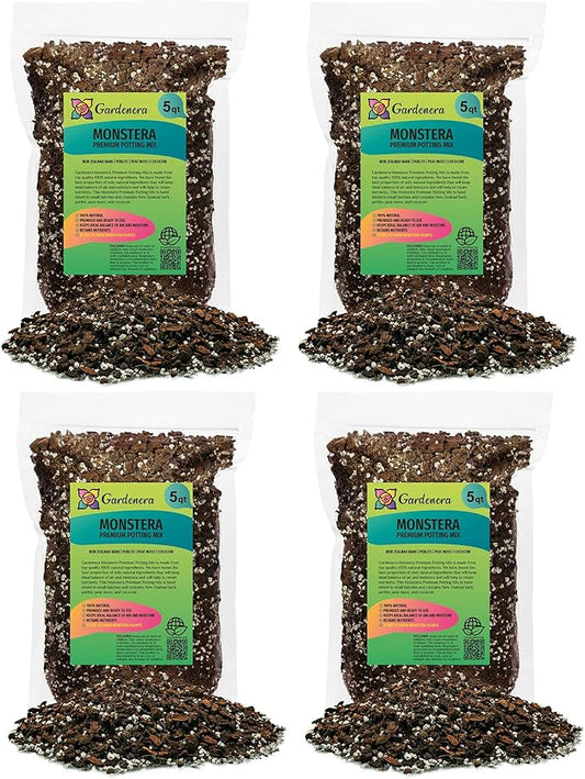 Premium Monstera Potting Soil - 20 Quart - Quick Drain Potting Soil for Growing and Repotting Monstera Deliciosa/Swiss Cheese Plant (4 Bags of 5 Quart)-VerdiqueGarden