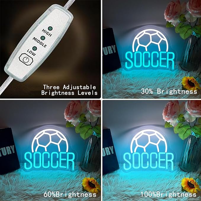 Soccer Neon Sign Dimmable LED Neon Signs for Wall Decor, Football Neon Light Sign for Bedroom Man Cave Gaming Room Party College Club Decor Sports Soccer Players Lover Gifts-VerdiqueGarden