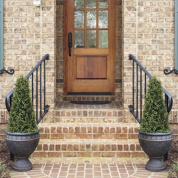 3ft Artificial Boxwood Topiary Trees (Set of 2) - UV Resistant Faux Plants Outdoor, Realistic 36in Fake Cone Bushes and Shrubs for Front Porch, Planter, Patio - Low Maintenance & Evergreen-VerdiqueGarden