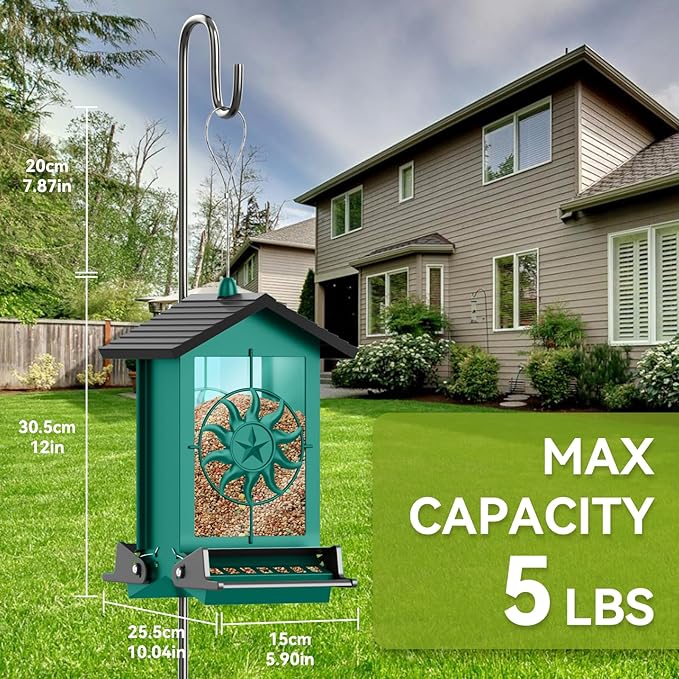 Squirrel Proof Bird Feeders for Outdoors, 5LBS Large Capacity Metal Wild Bird Feeder with Bilateral Weight-Activated Perches, Anti Squirrel Bird Feeders for Outside Finch, Cardinal, Blue Jay (Green)-VerdiqueGarden