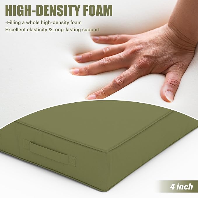 Patio Chair Cushions 19 X 19 X 4 Inch Waterproof Outdoor Seat Cushions for Patio Furniture, Outdoor Sofa Couch Pads with Ties & Handle, Set of 2, Light Green-VerdiqueGarden