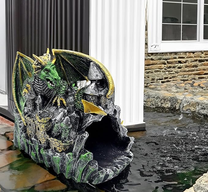 Magical Dragon Statue Gutter Downspout Extender, Garden Ornament, Decor Downspout Diverter, Perfect Rain Diverter for 3"x4" Downspouts, Eco-Friendly Resin, Perfect Outdoor Decor Gift-VerdiqueGarden