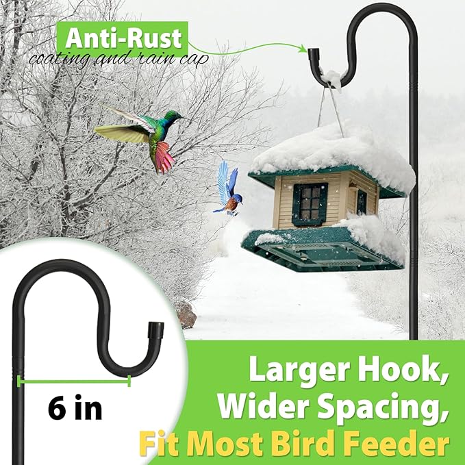 Shepherds Hooks, 62" Bird Feeder Pole for Outdoor, 4/5” Thick Hummingbird Feeders Stand Heavy Duty, Hanging Plant Hanger Stake with 5-Prong Base, Metal Shepard Stick-VerdiqueGarden