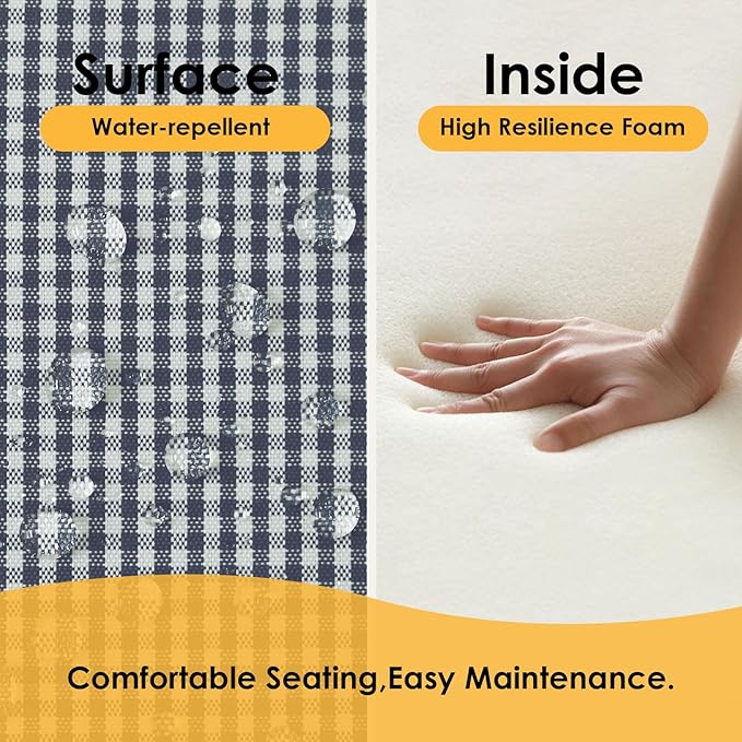 Outdoor Round Corner Seat Cushion, 17"x16"x2", Set of 4, Non Slip Seat Cushion Pads with Removable Cover for Patio Furniture, Garden Yard Lawn, Black White Mini Check-VerdiqueGarden