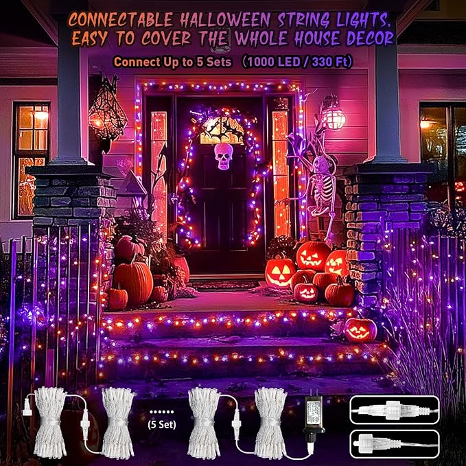JMEXSUSS Halloween Lights Outdoor, 66FT Purple Orange Lights for Halloween Decorations, 200 LED Halloween String Lights Indoor for Bedroom Fireplace Mantel Party Patio Yard Door Halloween Tree-VerdiqueGarden