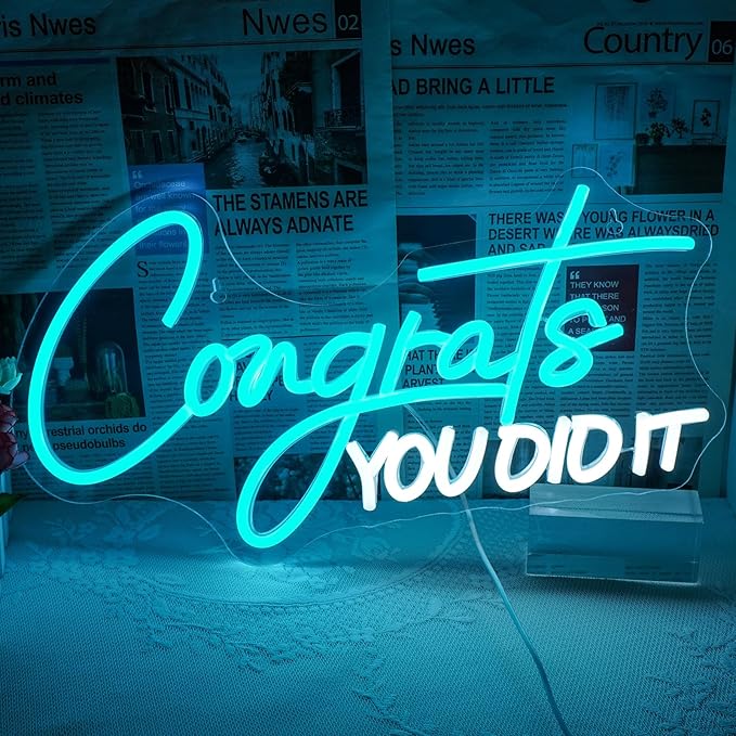 WLHOPE Congrats Grad Neon Sign for 2025 Graduation Decorations LED Neon Light Decor for Graduation Party Gift, Adjustable Congrats Led Sign for Class Room Dorm Backdrop-VerdiqueGarden