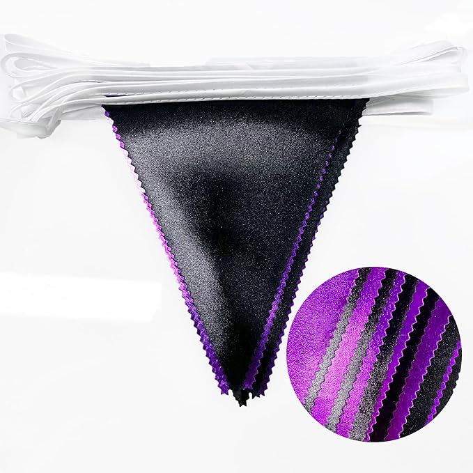 Purple and Black Party Decorations Metallic Fabric Triangle Pennant Banner Flag Bunting Garland for Graduations Birthday Retirement Wedding Baby Shower Bachelorette Halloween Outdoor Party Supplies-VerdiqueGarden