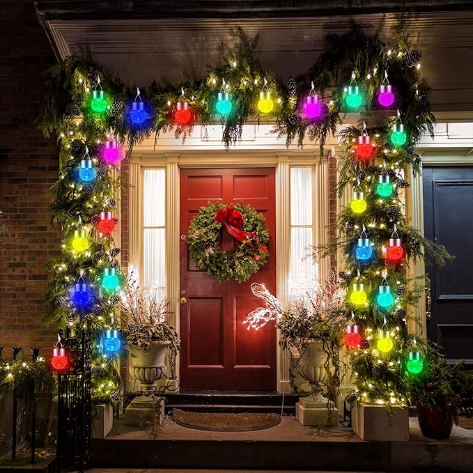 Solar Lights Outdoor Hanging Decorative Globe 24 Pack, Waterproof Solar Lantern with Handle and Clip, Solar Powered Glass Ball Lights for Garden Yard Fence Tree Umbrella Holiday Décor, Color Changing-VerdiqueGarden