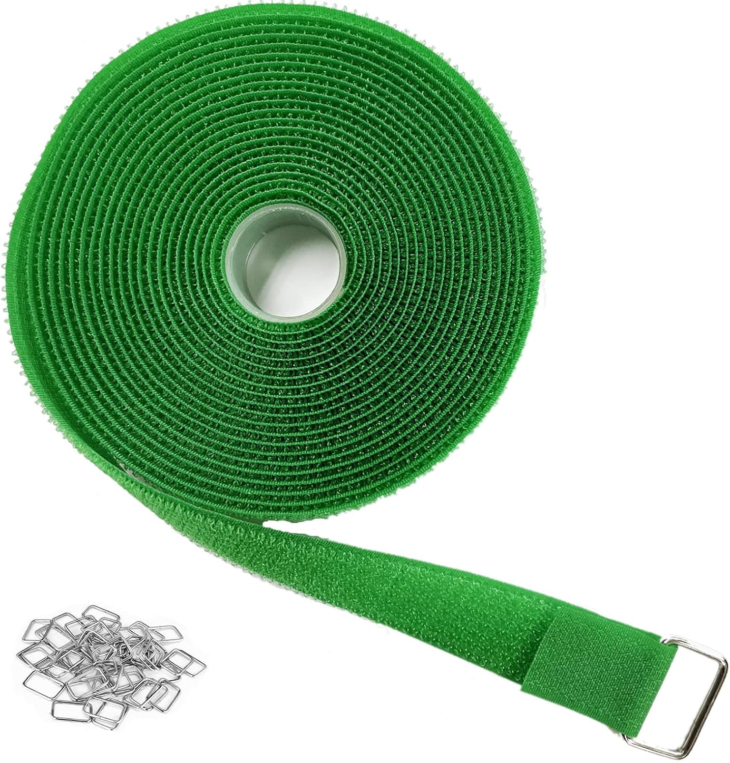 1"x16ft Hook and Loop Straps with 25 Metal Buckles, Adjustable Fastening Cable Straps, Cut-to-Length Cinch Strap, Reusable Nylon Securing Cord Ties for Organizer or Storage, 1 inch Wide,Green-VerdiqueGarden