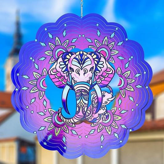 Elephant Wind Spinners 3D Hanging Wind Spinner Elephant Ornament Gifts for Women Mom Grandma,12inch Metal Wind Kinetic Sculpture for Outdoor&Indoor Decor, Yard Art, Garden Decoration-VerdiqueGarden