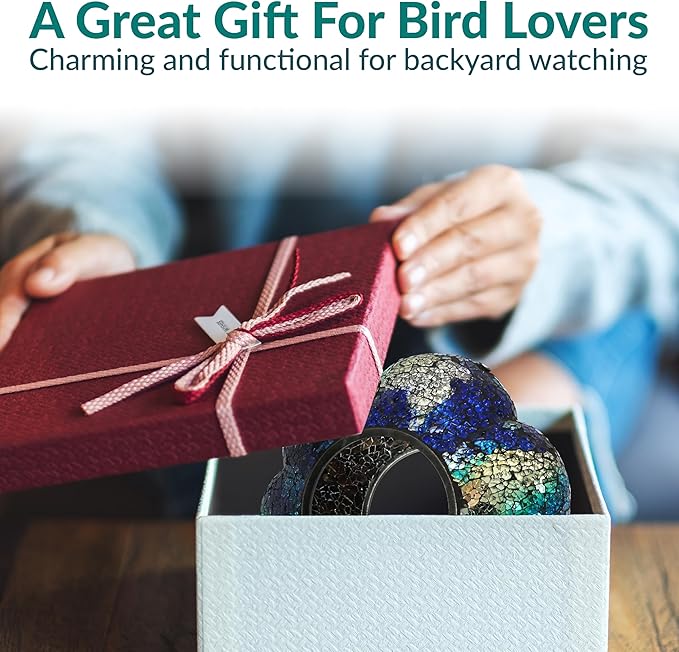 Sunnydaze 10-Inch Glass Mosaic Hanging Bird Feeder for Outdoors - Fly-Through Wild Bird Feeder - Indigo Flower Mosaic-VerdiqueGarden