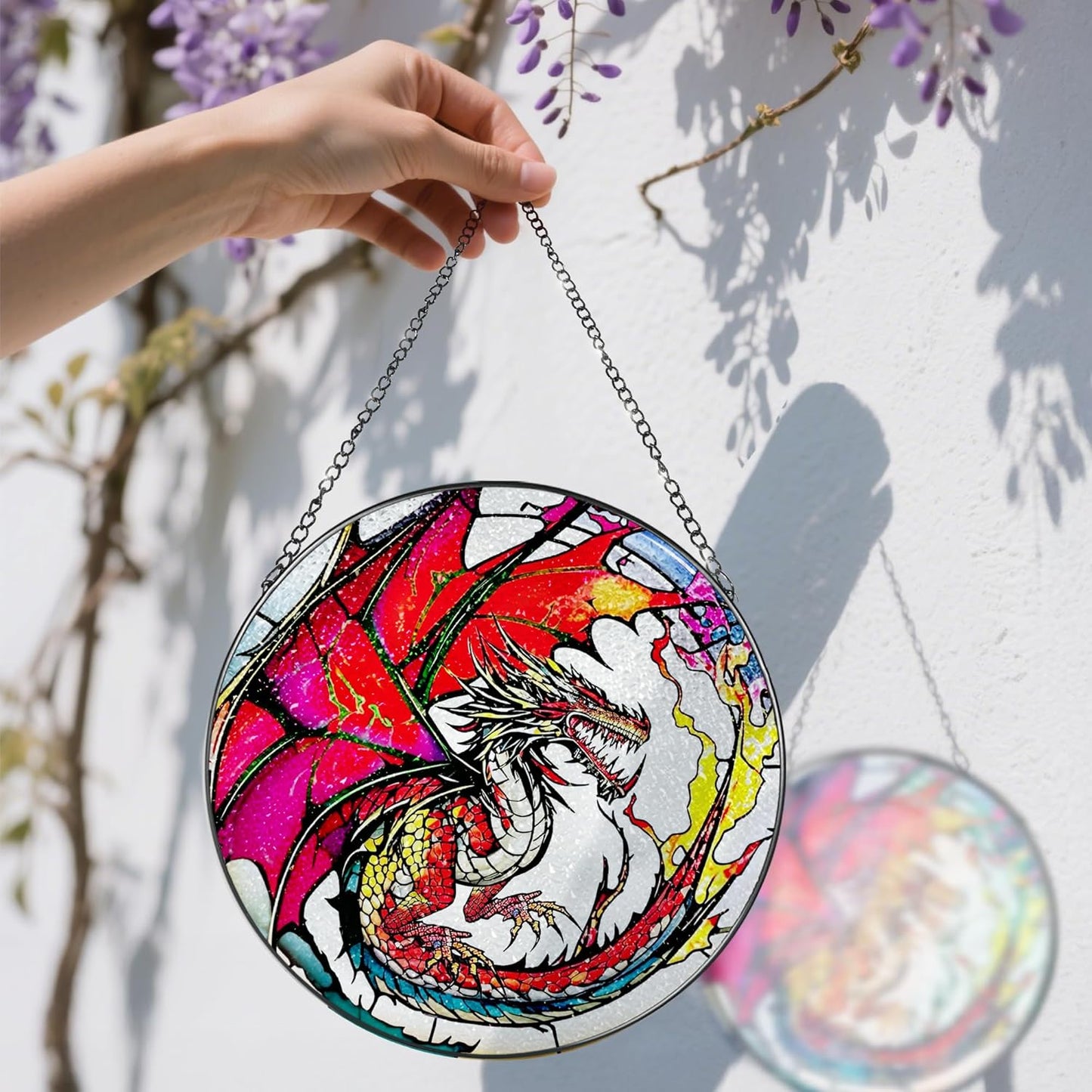 Stained Glass Window Hanging, Stained Glass Suncatcher, Dragon Sun Catcher, Window Hanging Decor, Dragon Gift, Gifts for Fathers Day, Christmas or Birthday Gift, Gifts for Him Dad Grandfather Son-VerdiqueGarden