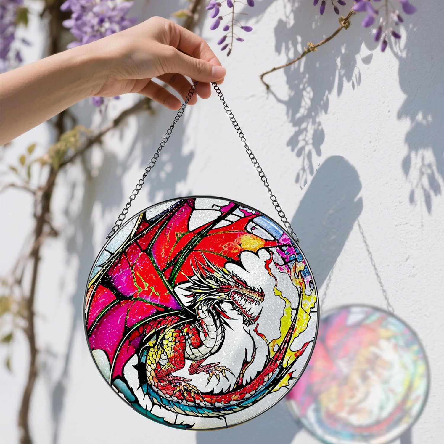 Stained Glass Window Hanging, Stained Glass Suncatcher, Dragon Sun Catcher, Window Hanging Decor, Dragon Gift, Gifts for Fathers Day, Christmas or Birthday Gift, Gifts for Him Dad Grandfather Son-VerdiqueGarden