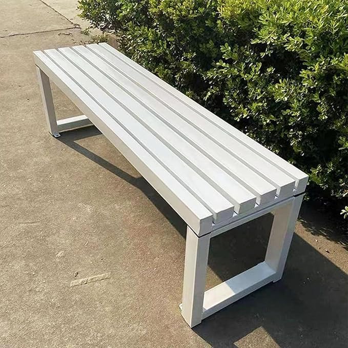 Weatherproof Metal Dining Bench, Outdoor Bench Backless Patio Bench 2-Person Farmhouse Bench Garden Bench for Kitchen, Living Room, Entryway(White,5.9ft)-VerdiqueGarden