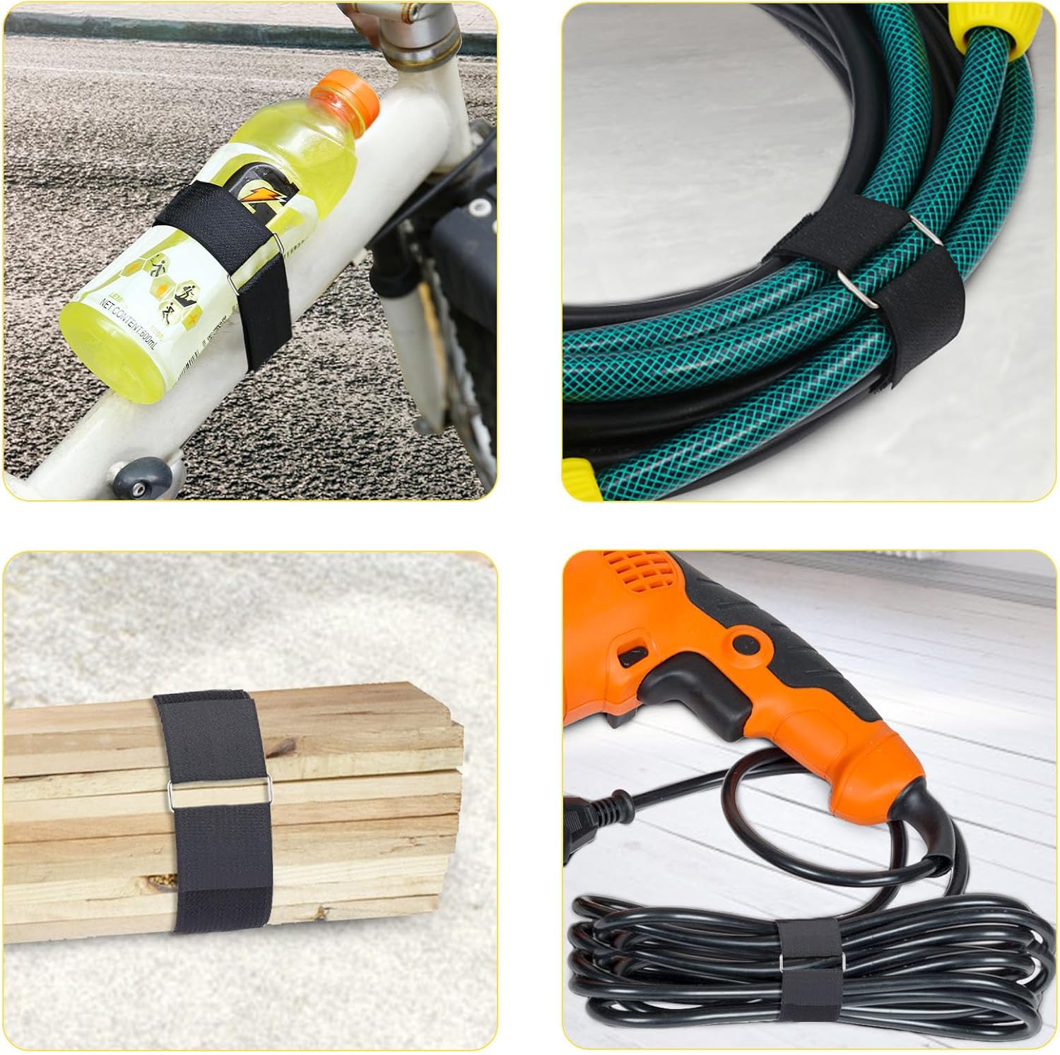 1.5"x32ft Hook and Loop Straps with 30 Metal Buckles, Adjustable Fastening Cable Straps, Cut-to-Length Cinch Strap, Reusable Nylon Securing Cord Ties for Organizer or Storage, Black-VerdiqueGarden