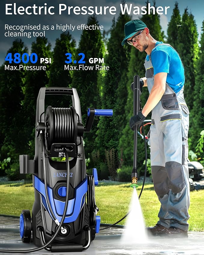 Pressure Washer, Power Washer with 6 Quick Connect Nozzles, Inlet Hose & Filter&Foam Cannon for Cars/Fences/Driveways/Patios/Home Cleaning (Blue)-VerdiqueGarden