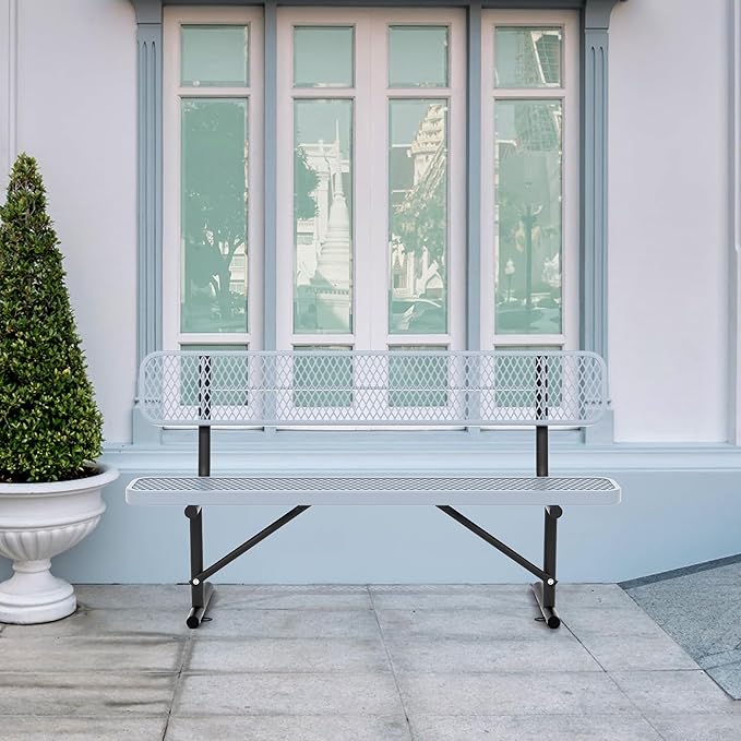 4/6/8 Feet Park Bench for Outside Heavy Duty Metal, Garden Benches Outdoor Bench with Backrest & Portable Frame, for Shopping Malls Stores Parks Patios Decks, Grey-VerdiqueGarden