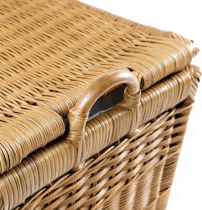 The Basket Lady Lift-Off Lid Wicker Storage Basket, Medium, 20 in L x 15 in W x 14 in H, Sandstone-VerdiqueGarden