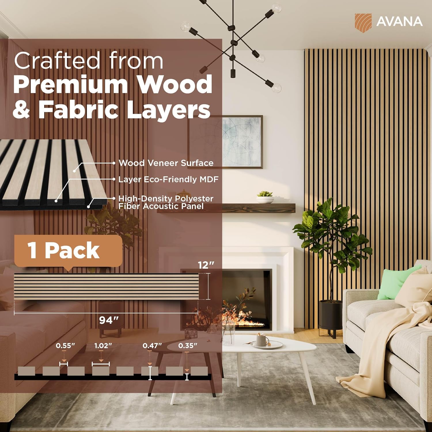 Avana Modern Acoustic Wood Wall Panels – 94.4 X 12.6 Inch White Oak Acoustic Panels 1 PC – Wall Panels For Interior Wall Decor for Homes, Offices, Studios – Sturdy And Durable Wood Panels For Wall-VerdiqueGarden