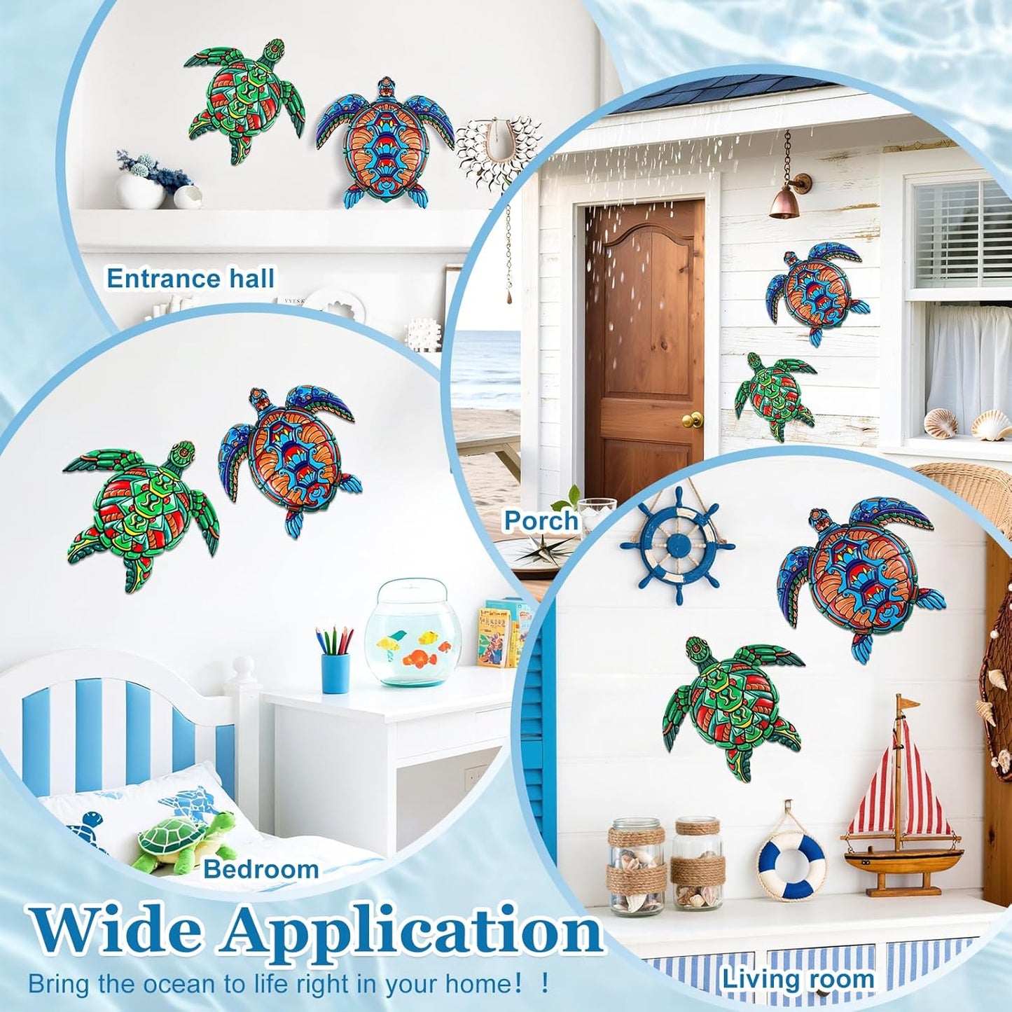 ULENDIS 2 PCS Metal Sea Turtle Wall Art Decor, Ocean Theme Outdoor Wall Decor, Nautical Hanging Decorations for Garden Pool Fence Patio Bathroom Indoor-VerdiqueGarden