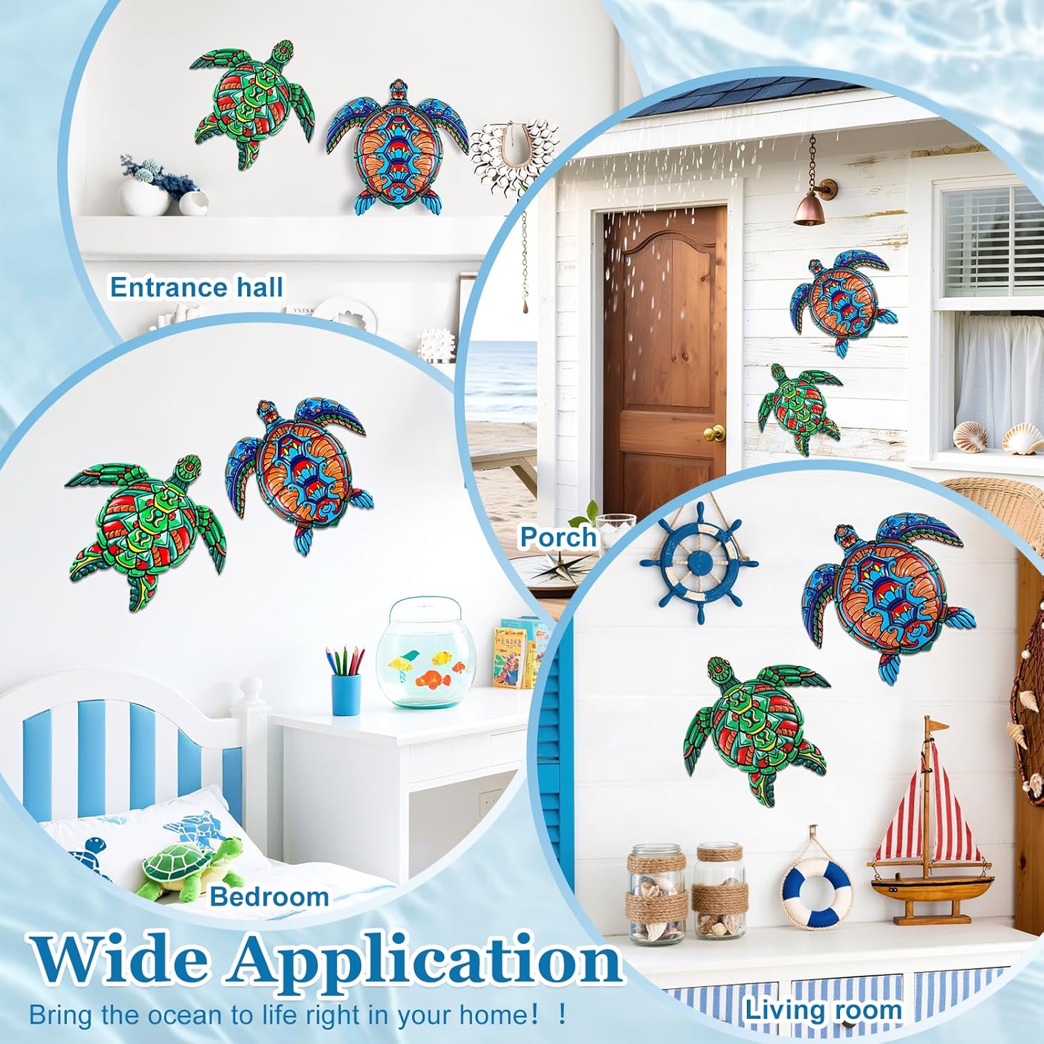 ULENDIS 2 PCS Metal Sea Turtle Wall Art Decor, Ocean Theme Outdoor Wall Decor, Nautical Hanging Decorations for Garden Pool Fence Patio Bathroom Indoor-VerdiqueGarden