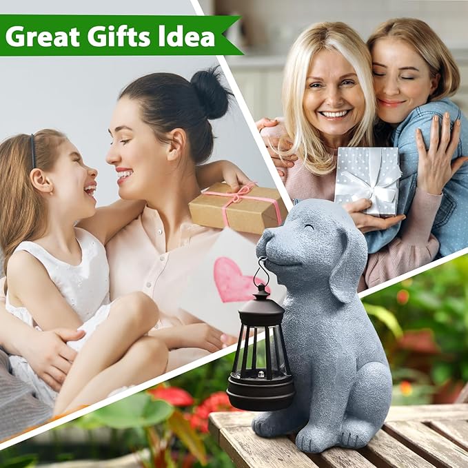 Solar Dog Statues for Garden Decorations Solar Garden Statues for Patio, Balcony, Yard Ornament Unique Housewarming Gifts Figurine Lights, Gray-VerdiqueGarden