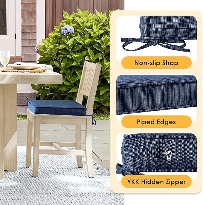 Outdoor Square Corner Seat Cushion, 18.5"x16"x3", Set of 4, Non Slip Seat Cushion Pads with Removable Cover for Patio Furniture, Garden Yard Lawn, Navy-VerdiqueGarden