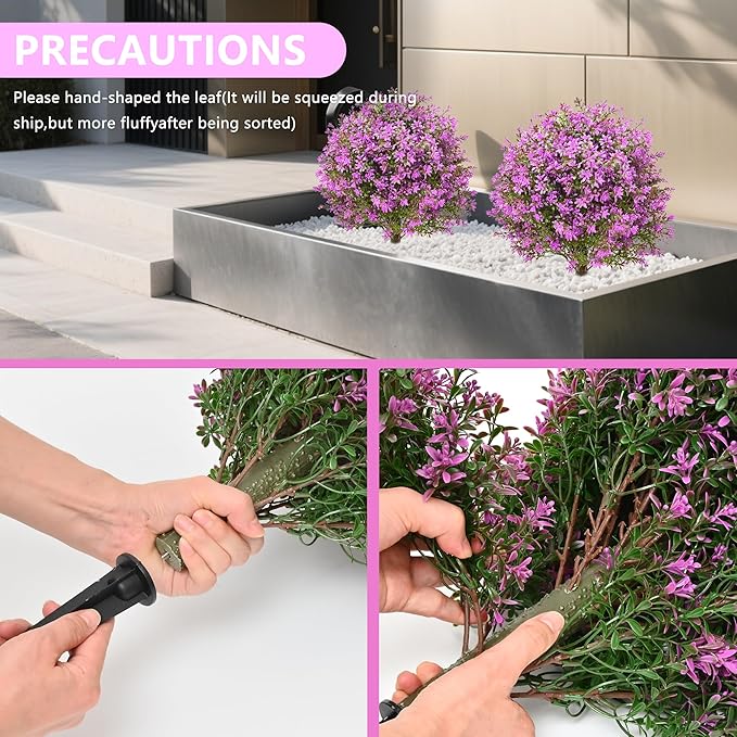 28" Artificial Boxwood Topiary Tree Purple, Set of 2 UV Resistant Fake Evergreen Shrubs Bushes with Ground Spike, Realistic Plants for Outdoor Indoor Front Porch Garden Home Decor-VerdiqueGarden