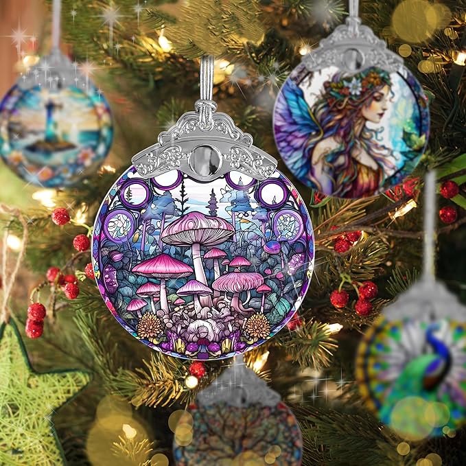 Mushroom Stained Glass Suncatcher, Jocidea Mushroom Ornament, Mushroom Christmas Ornament, Holidays Ornaments, Christmas Tree Ornament, Mushroom Decor, Gifts for Mushroom Lovers-VerdiqueGarden