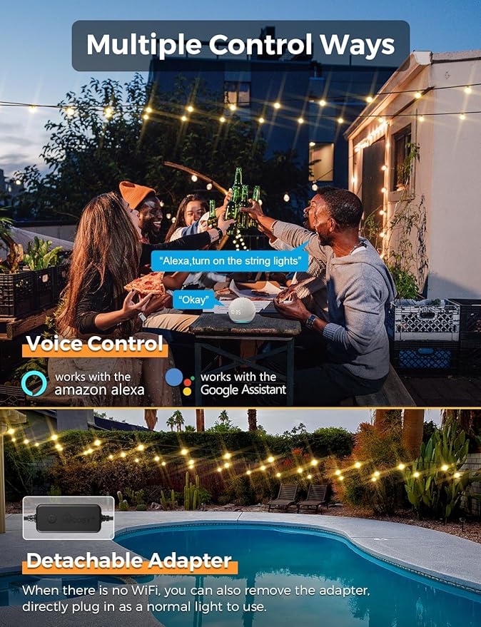 XMCOSY+ Smart Outdoor String Lights, 150Ft G40 Globe Patio Lights with 75 LED Bulbs, WiFi & APP Control, Work with Alexa, Extendable Waterproof Dimmable LED String Lights for Outside, Porch, Cafe-VerdiqueGarden