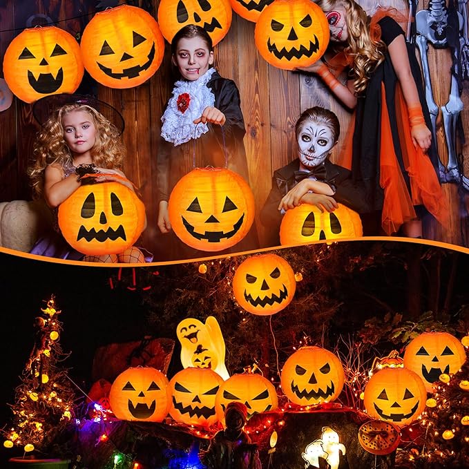 Retisee 20 Pcs 8 Inch Halloween Pumpkin Paper Lantern Halloween Jack O Lantern Paper Lantern Orange Pumpkin Lantern for Halloween Party Halloween Pumpkin Hanging Paper Lantern for Indoor Outdoor Decor-VerdiqueGarden
