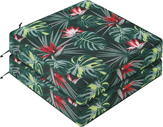 Favoyard Outdoor Chair Cushion 24 x 24 x 4 In Waterproof Pattern Fade Resistant Cushions for Patio Furniture with Removable Cover Attach Straps 28D Foam Insert Cushions Pads for Seat Sofa Couch 2 Pack-VerdiqueGarden