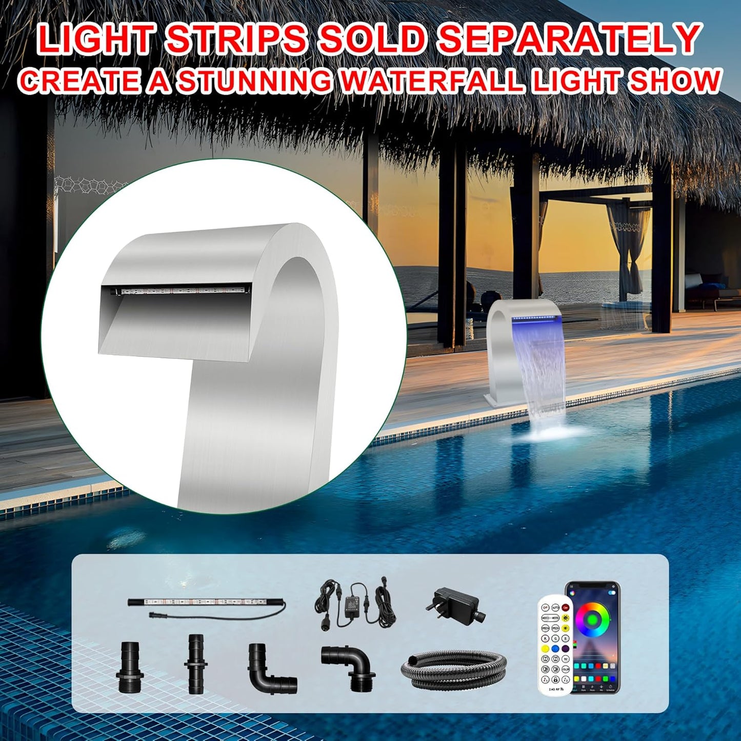 S-Shape Waterfall Spillway Ground Pool Fountain, LONGRUNNEW 304 Stainless Steel Outdoor Water Featur 14.09" x 9.57" x 10.04" for Garden Decor, Landscape Accents & Patio Pond Water Feature-Small-VerdiqueGarden