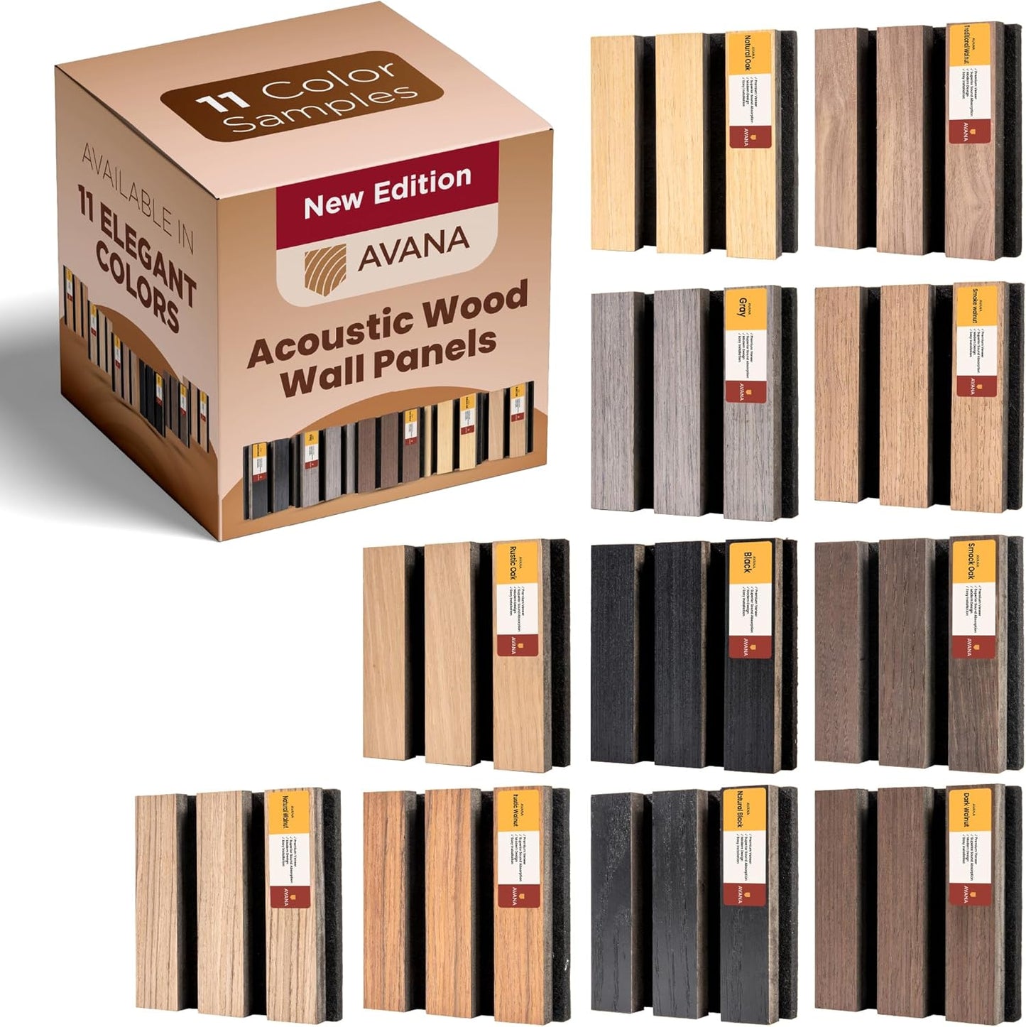 Avana Acoustic Wall Panels Color Samples Pack - Premium Wood Panels for Wall Decor - Interior Sound Proofing and Acoustic Panels-VerdiqueGarden