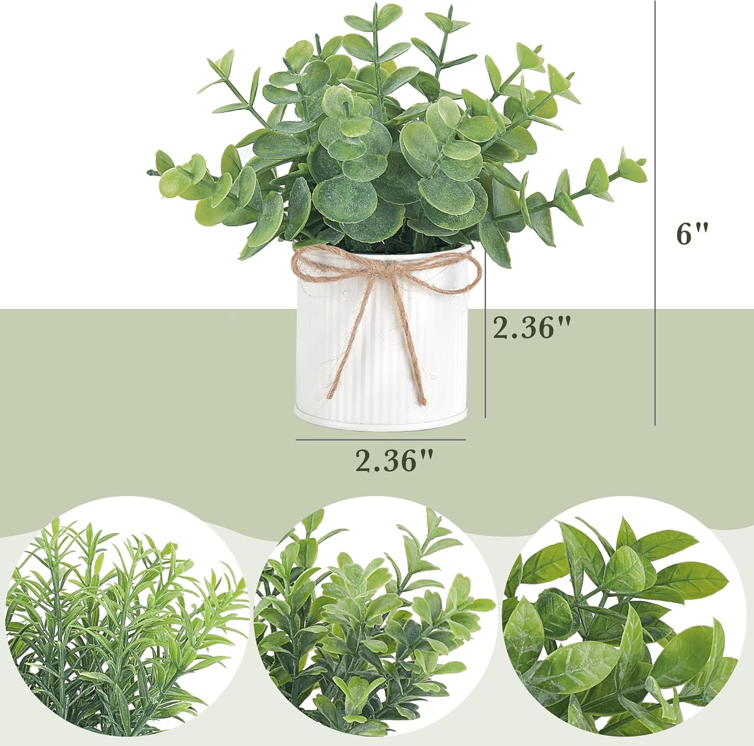 Mkono 4 Packs Small Fake Plants in Farmhouse Galvanized Pots Table Centerpiece Mini Potted Artificial Plants Faux Eucalyptus for Shelf Office Rustic Home Decor (White)-VerdiqueGarden