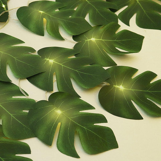 RECUTMS 20LED Monstera Leaf String Lights, Tropical Artificial Rattan Palm Leaves Wall Hanging Vine Greenery,Summer Decorations for Outdoor Indoor Hawaiian Luau Jungle Beach Theme Party Table Home-VerdiqueGarden