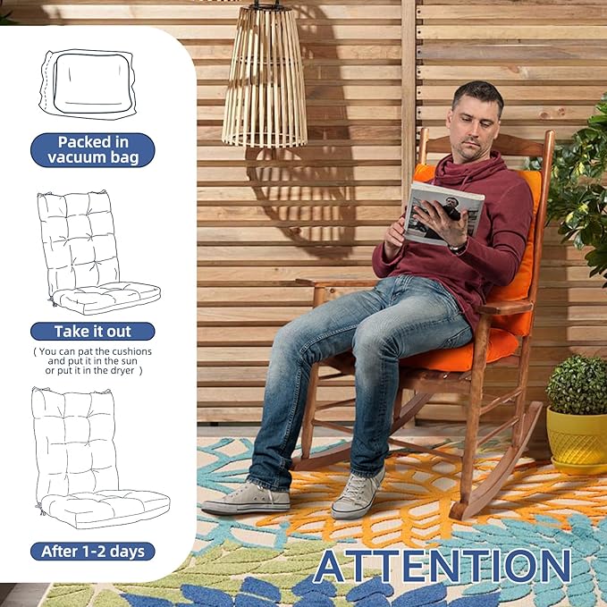 Patio Seat Cushions Set of 1, Indoor Outdoor Furniture Cushions, Tufted Rocking Chair Cushion Pad, Orange-VerdiqueGarden