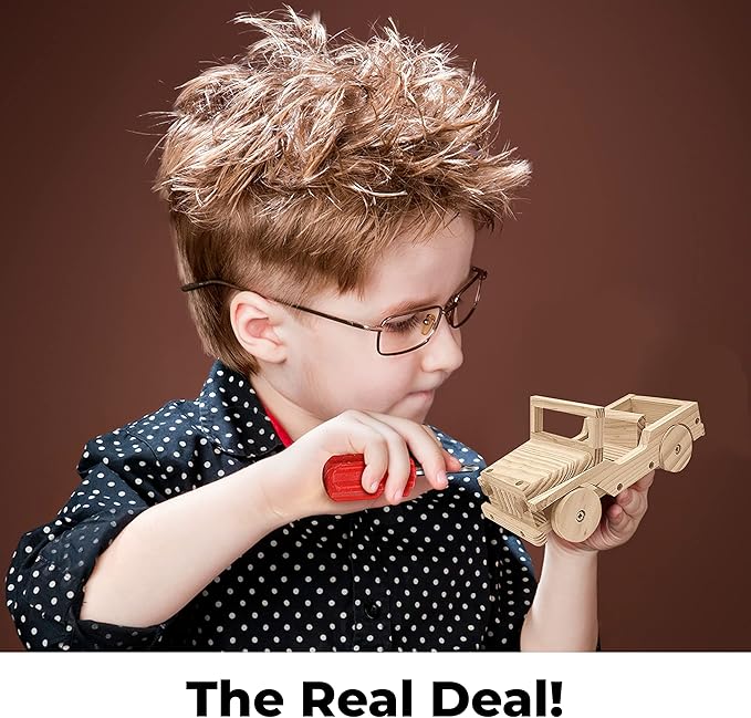 Kraftic Woodworking Building Kit for Kids and Adults, Set of 3 Educational DIY Carpentry Construction Wood Model Kit Toy Projects for Boys and Girls - Off-Road Vehicle, Flatbed Truck, Barn Birdhouse-VerdiqueGarden