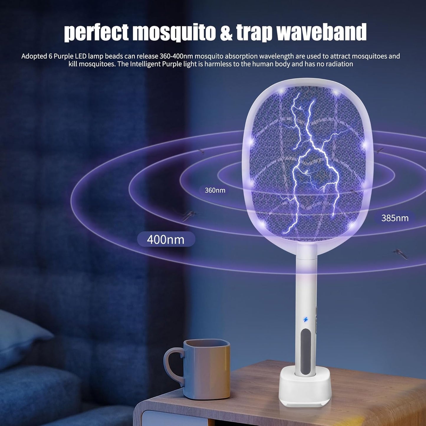 Lulu Home 2-in-1 Electric Bug Zapper Racket, 3000V High Voltage LED Lighted Handheld Mosquito Swatter with 3 Layer Safety Mesh, USB Charging Portable Fly Killer Racquet for Indoor Outdoor Use-VerdiqueGarden