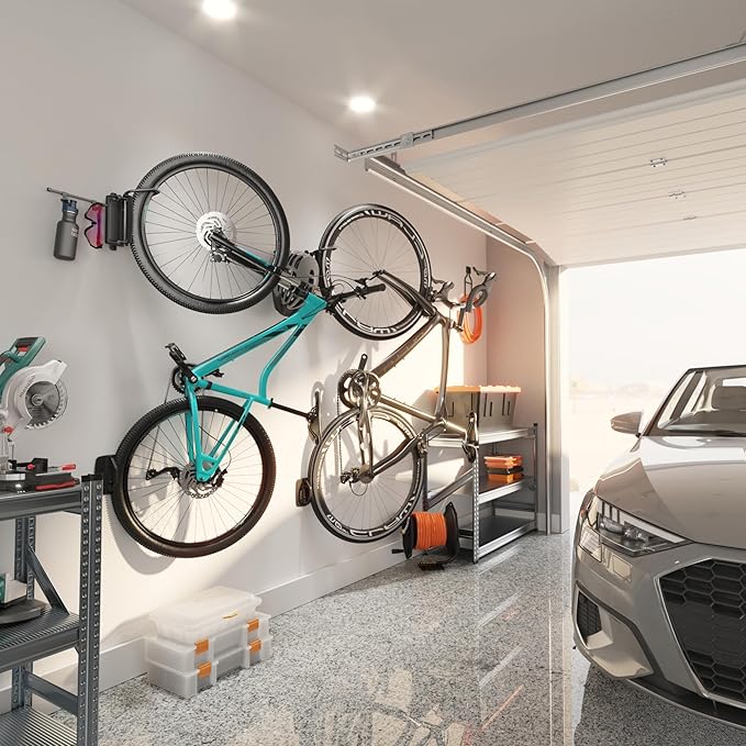 monTEK Swivel Bike Wall Mount, Bike Hangers for Garage, Bike Wall Mount with Two Extra Storage Hooks, Bike Hanger Wall Mount for Space Saving, Bike Rack Garage Holds Up to 77 lbs-VerdiqueGarden