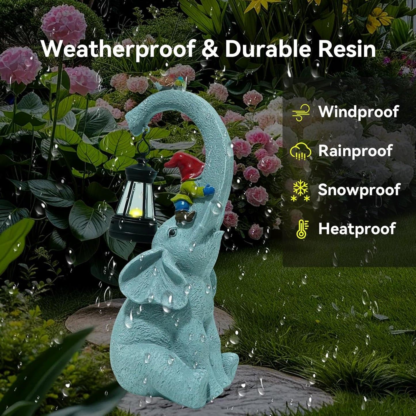 Solar Elephant Garden Statues with LED Lights, Outdoor Decor for Patio Yard Balcony - Unique Housewarming Birthday Gifts for Women Mom Grandma-VerdiqueGarden