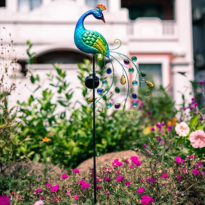 DREAMSOUL Metal Peacock Garden Solar Lights Outdoor Decorative Garden Stake Lights- Waterproof Peacock Solar Landscape LED Path Light Patio Yard Lawn Outside Decoration-VerdiqueGarden