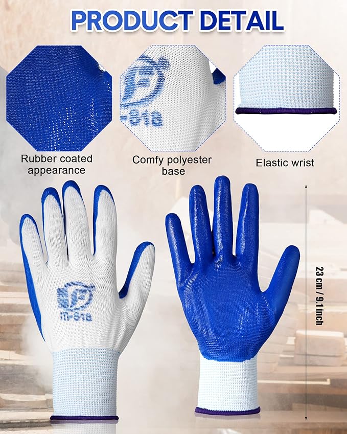 Nuogo 24 Pairs Gardening Gloves for Men Women Rubber Coated Landscaping Work Gloves Safety Work Construction-VerdiqueGarden