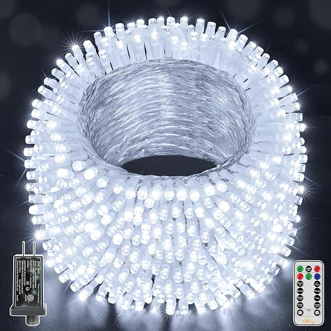 Ollny Christmas Lights Outdoor Waterproof, 1000LED 328FT Super Long String Lights with Remote 3 Timer, Plug in 8 Modes Fairy Light for Outside House Bedroom Xmas Decorations, Cool White-VerdiqueGarden