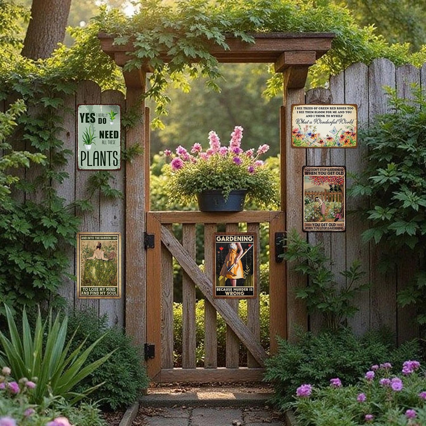 5 Pack Garden Signs Vintage Metal Tin Signs For Outside Garden Signs Decorative Outdoor Plant Lover Gifts Gardening Gift For Women Yard Sign Funny Gardening Decor 12x8 Inch-VerdiqueGarden
