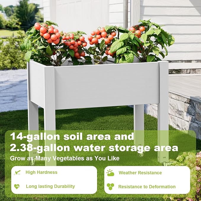 Horticulture Raised Garden Bed with Legs, Divisible Raised Resin Planter Box for Backyard, Patio, Balcony, with 4 Legs & 4 Swivel Lockable Wheels(Ashen,30.04 * 17.72 * 28.9)-VerdiqueGarden