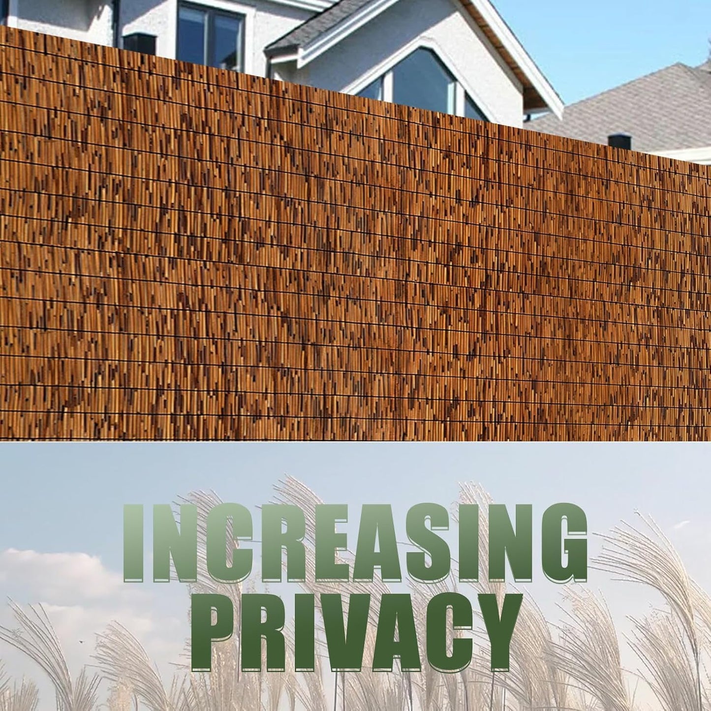 Reed Bamboo Screen Fencing,4FT X 16.4FT Natural Reed Fencing Reed Screen for Balcony Reed Fence Bamboo Reed Fence 4 Feet High for Outdoor Backyard Patio(Brown)-VerdiqueGarden