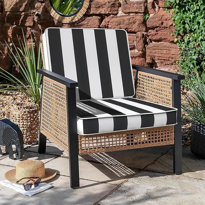 LVTXIII Patio Chair Cushions 22"x22"x3", Water-Repellent Outdoor Seat Cushions for Patio Furniture, Square Chair Pads with Ties for Home Garden Decoration, Set of 2, Cabana Black-VerdiqueGarden