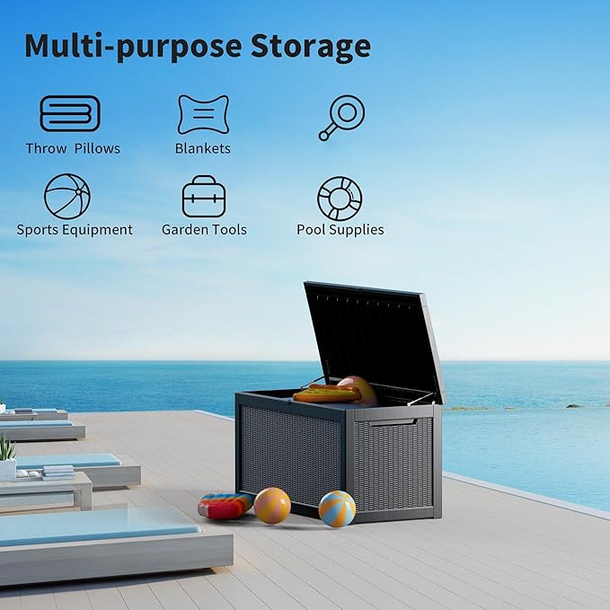 320 Gallon Outdoor Storage Box Waterproof Lockable Resin Deck Box Large, Patio Storage Bin for Pool Accessories Cushion Furniture, Garden Tools, UV-Resistant Outside Delivery Black-VerdiqueGarden