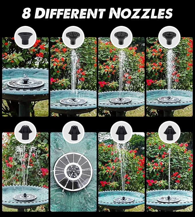 Solar Fountain Glass Panel with 2200 mah Battery, 3.5W Floating Solar Water Fountain with 4 Fixed Rods, Solar Fountain Pump for Bird Bath, Garden, Pond, Pool, Outdoor-Colorful Lights-VerdiqueGarden